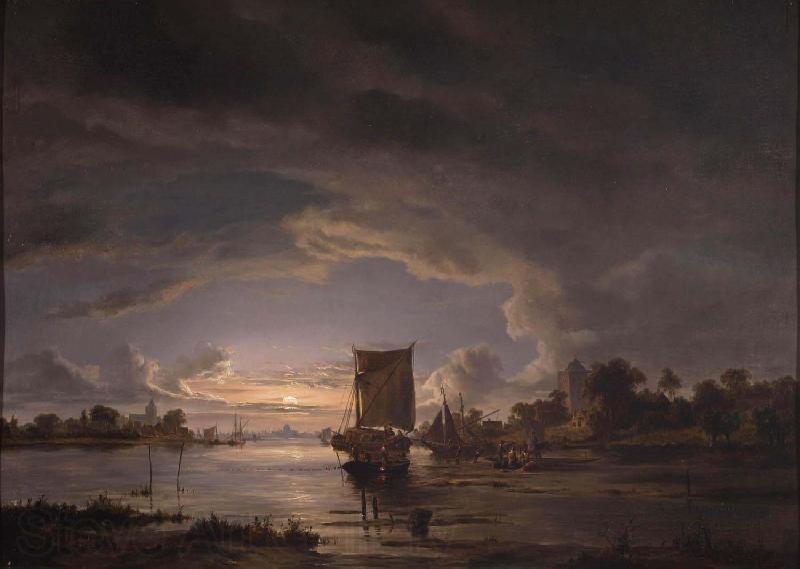 Jacob Abels An Extensive River Scene with Sailboat